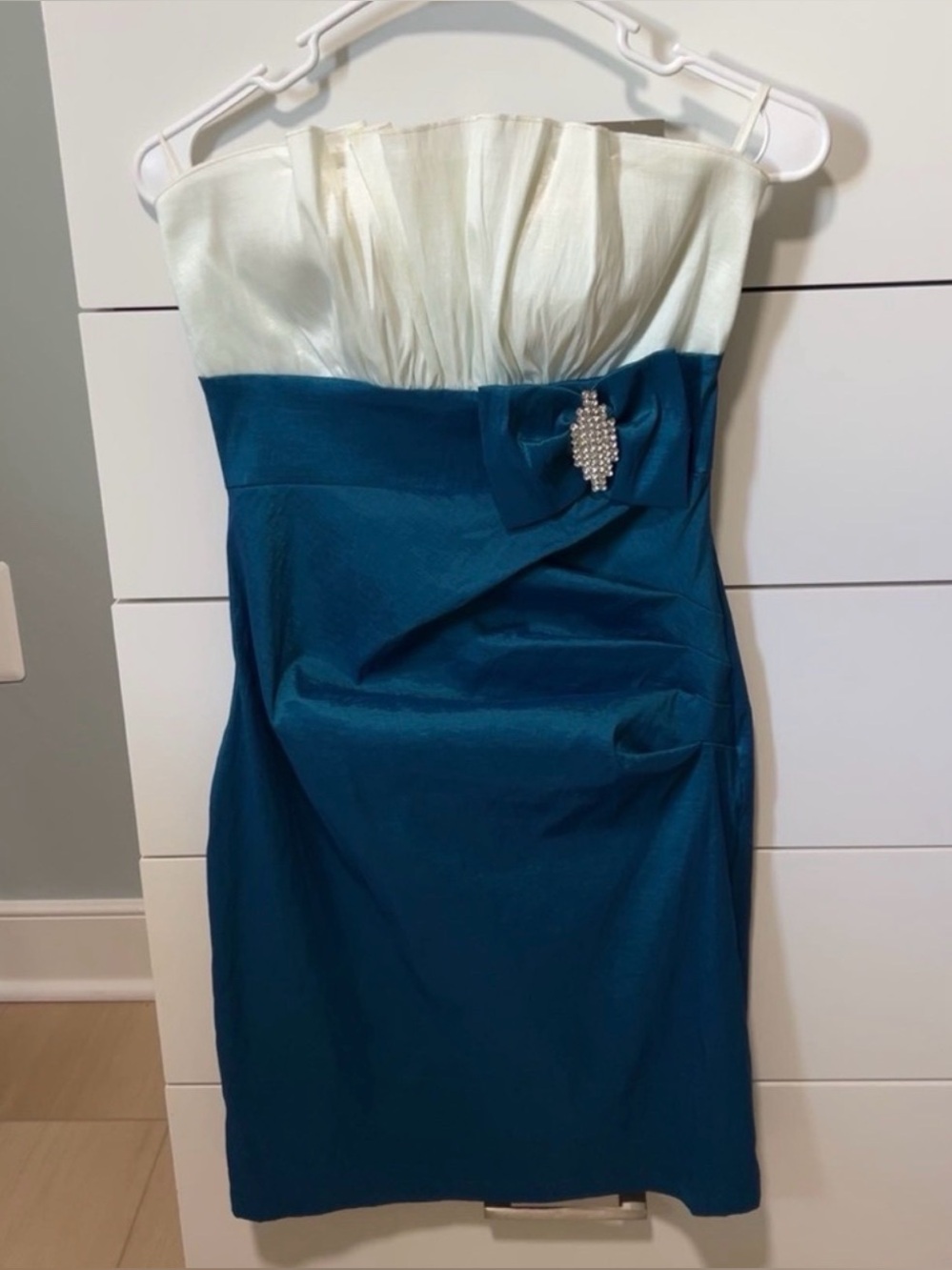 Blue And White Strapless Dress